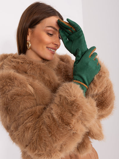 Ciemnozielone eleganckie rękawiczki damskie