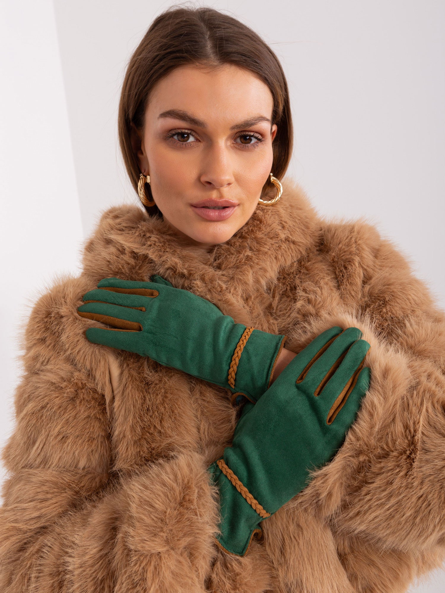 Ciemnozielone eleganckie rękawiczki damskie
