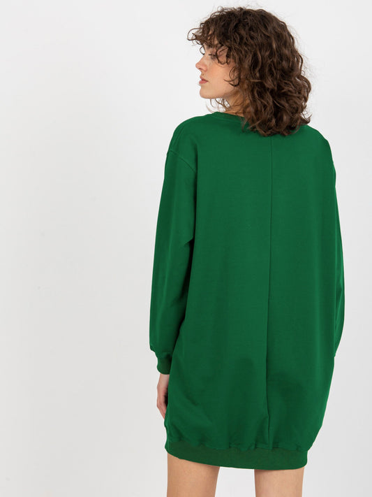 Ciemnozielono-pomarańczowo długa bluza oversize z napisem