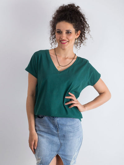 Bawełniany t-shirt V-neck ciemnozielony