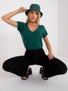 Bawełniany t-shirt V-neck ciemnozielony