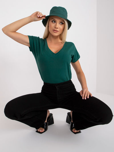 Bawełniany t-shirt V-neck ciemnozielony