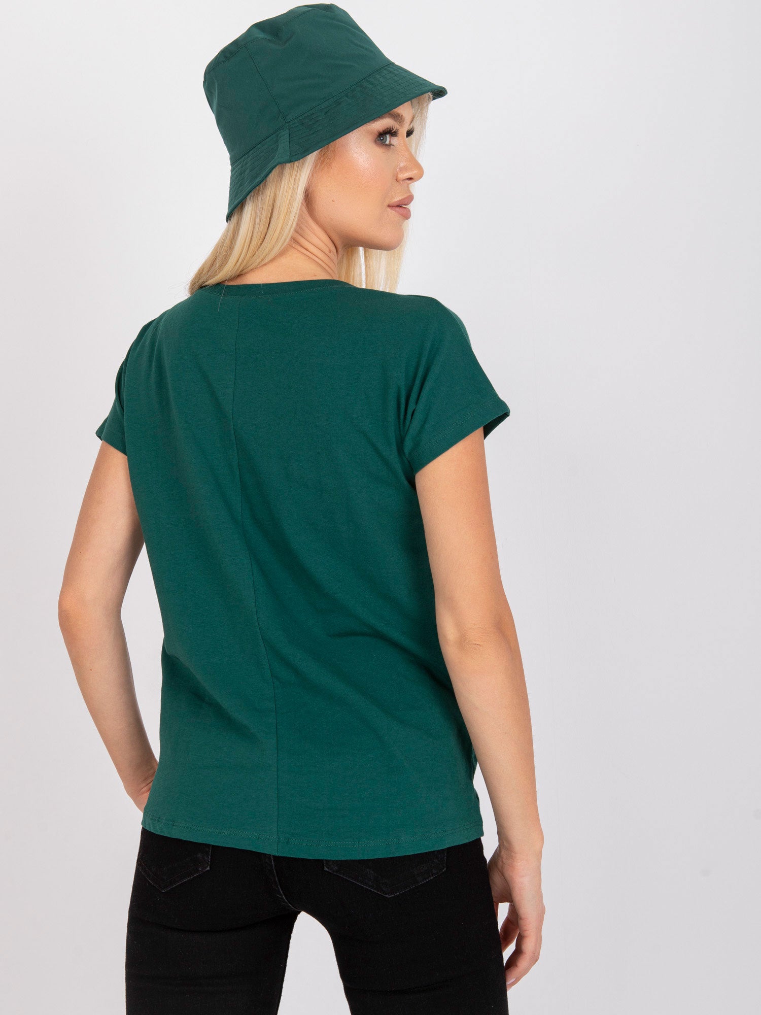 Bawełniany t-shirt V-neck ciemnozielony
