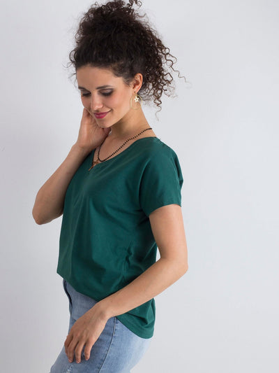 Bawełniany t-shirt V-neck ciemnozielony