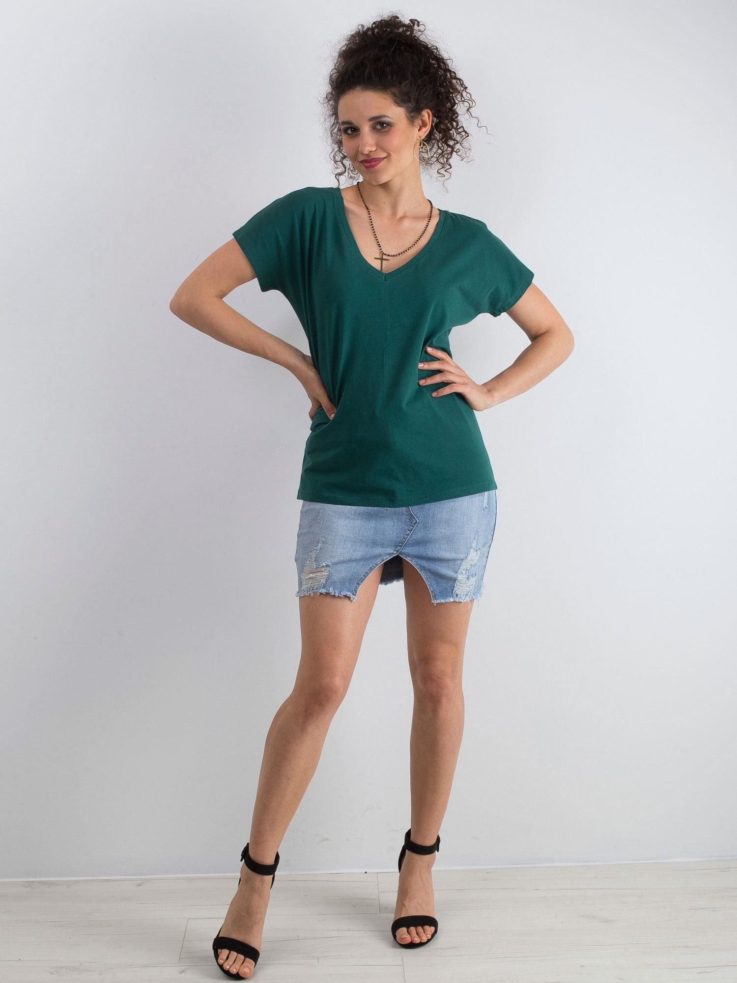 Bawełniany t-shirt V-neck ciemnozielony
