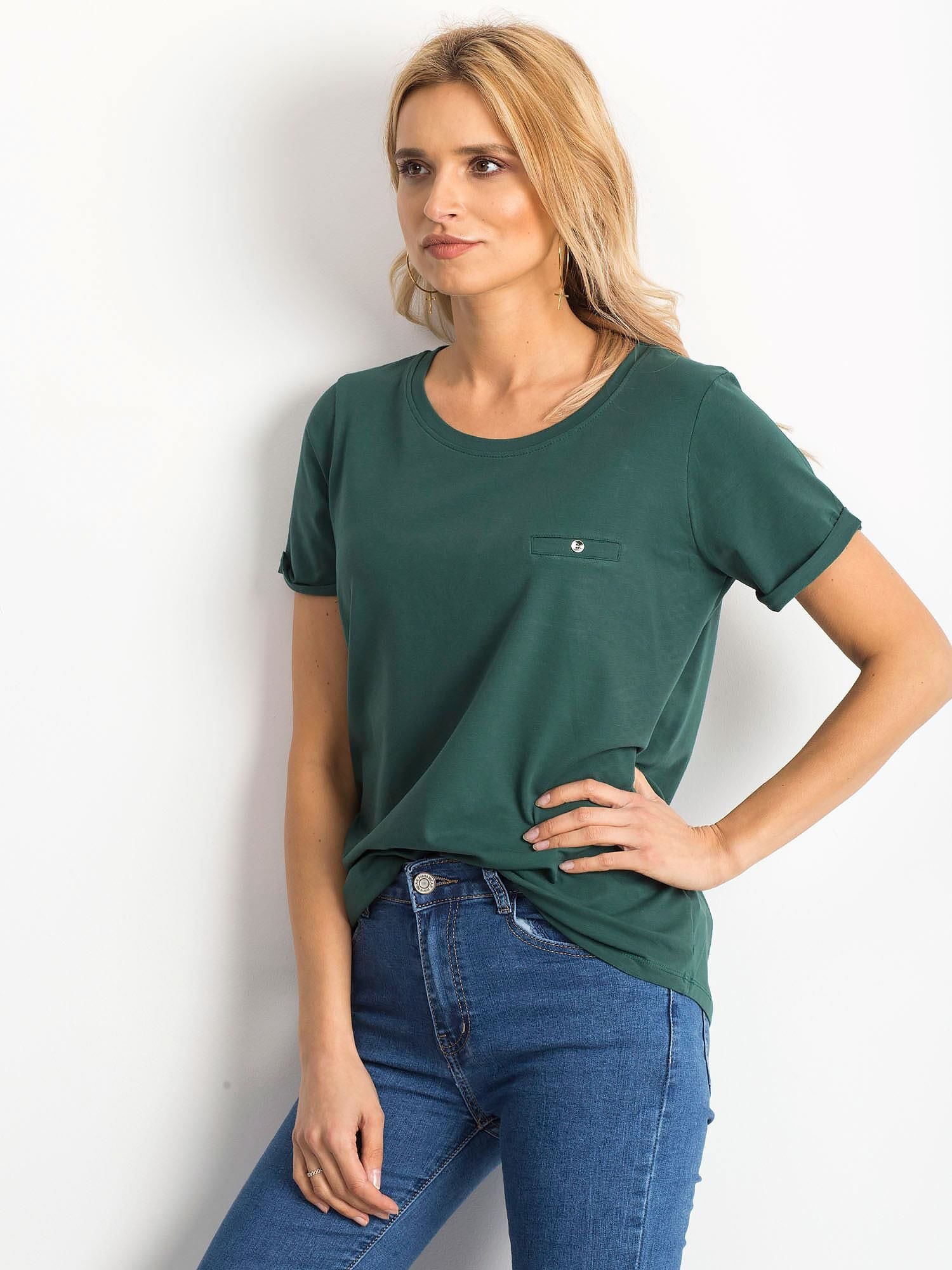 Bawełniany t-shirt damski basic ciemnozielony