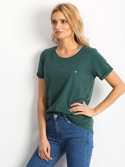 Bawełniany t-shirt damski basic ciemnozielony