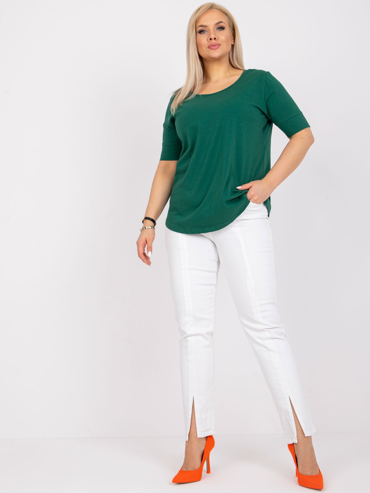 Ciemnozielony bawełniany t-shirt damski plus size