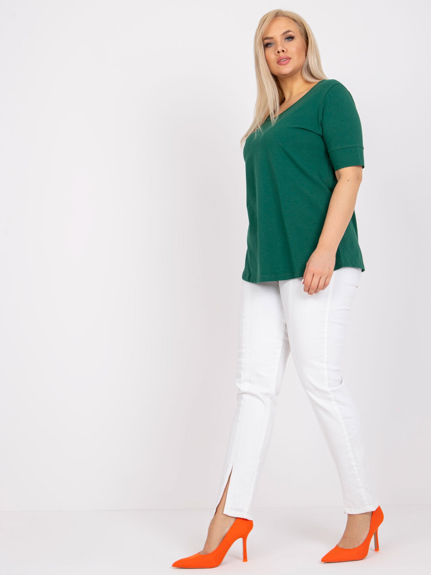 Ciemnozielony bawełniany t-shirt damski plus size