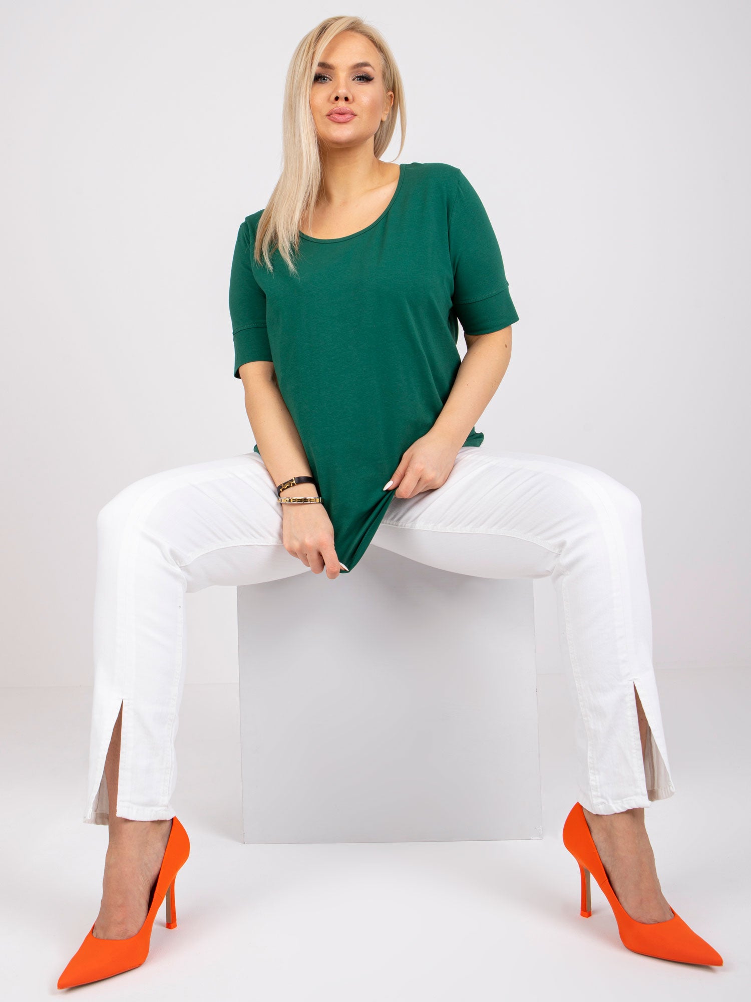 Ciemnozielony bawełniany t-shirt damski plus size