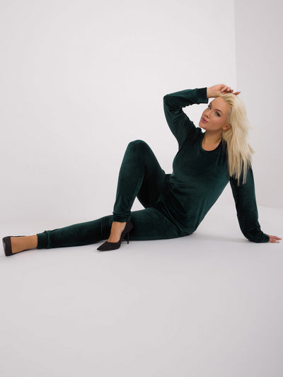 Ciemnozielony welurowy komplet plus size