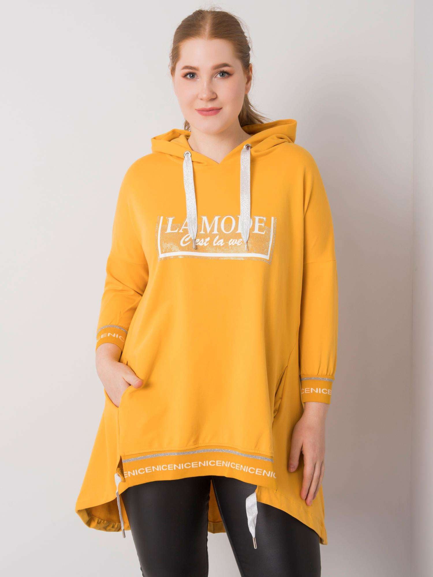 Ciemnożółta bluza damska plus size z kieszenią