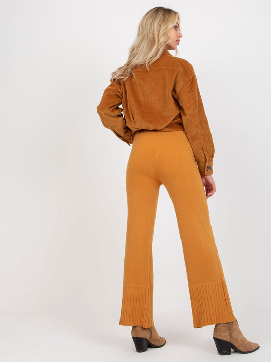 Ciemnożółte szerokie spodnie dzianinowe high waist