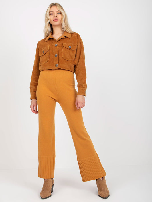 Ciemnożółte szerokie spodnie dzianinowe high waist
