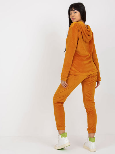 Ciemnożółty damski komplet welurowy z bluzą rozpinaną