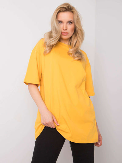 RUE PARIS Ciemnożółty t-shirt bawełniany