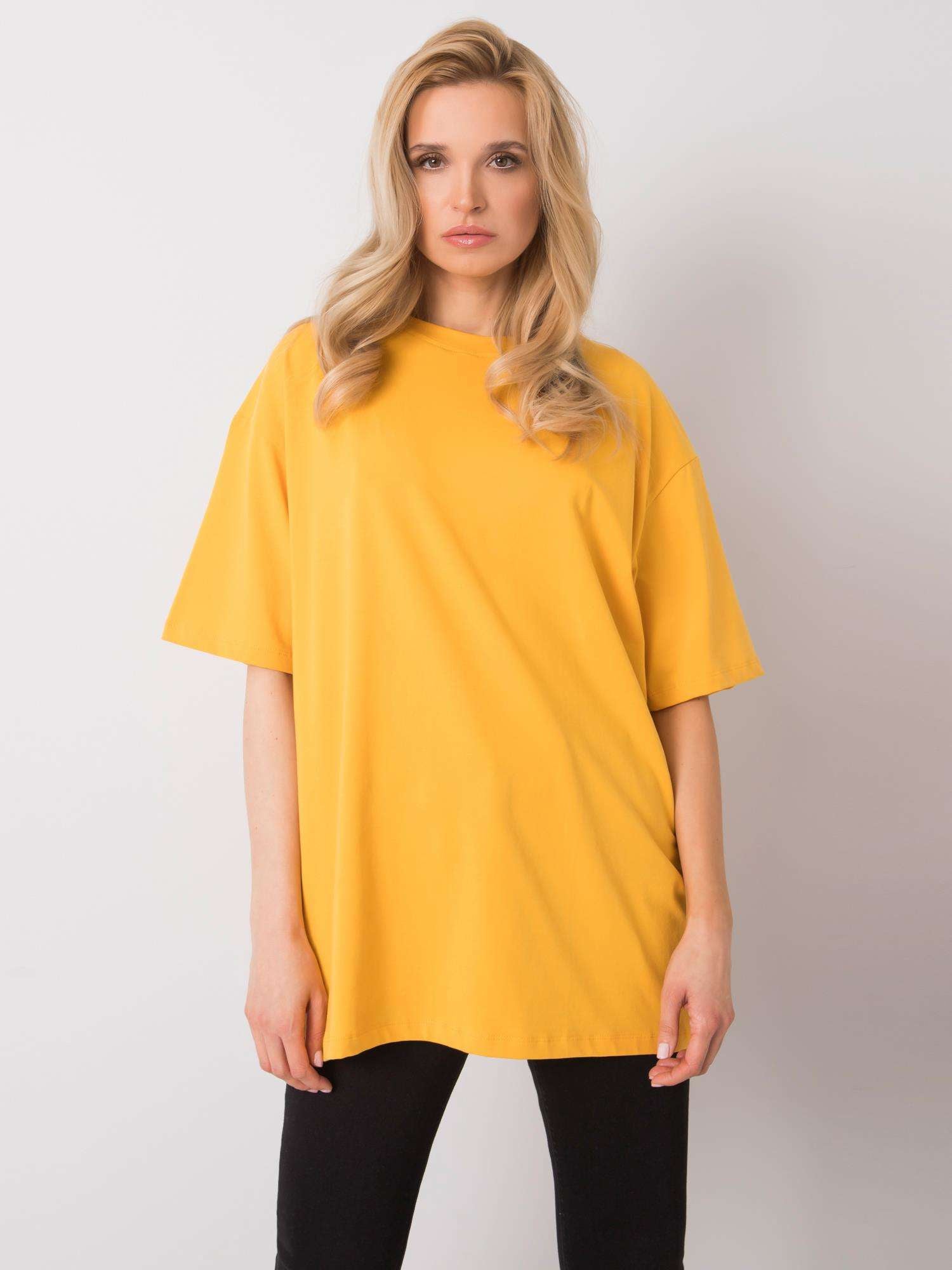 RUE PARIS Ciemnożółty t-shirt bawełniany