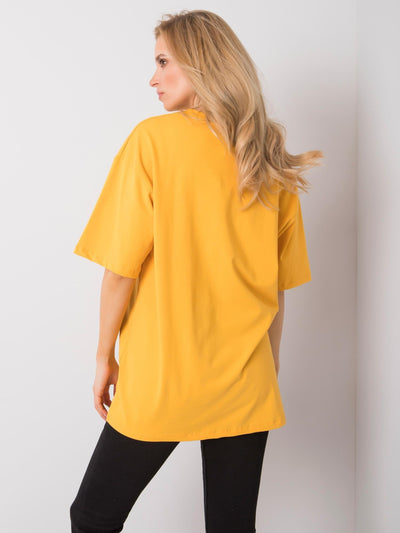RUE PARIS Ciemnożółty t-shirt bawełniany