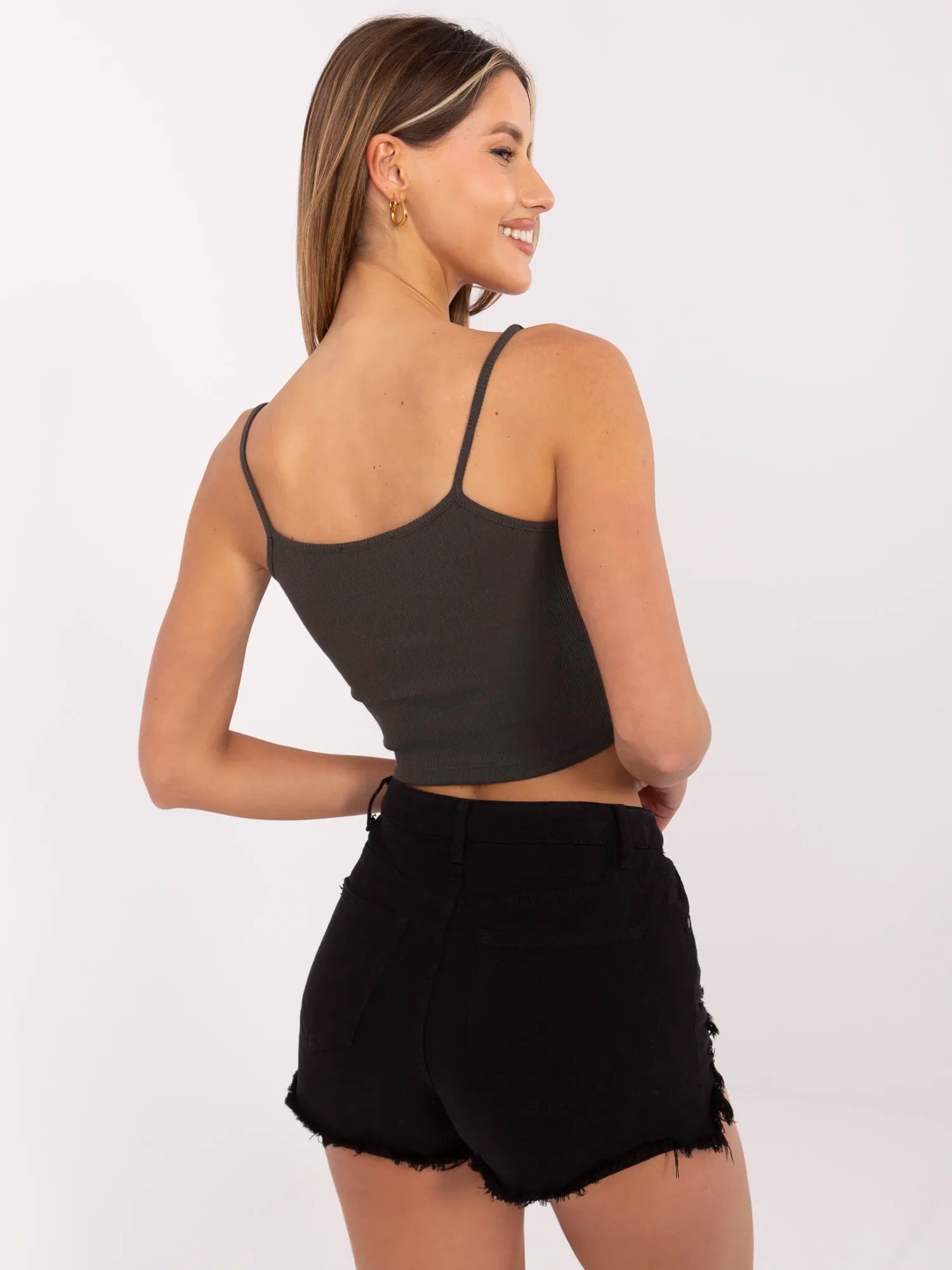 RUE PARIS Ciemny khaki crop top z bawełny