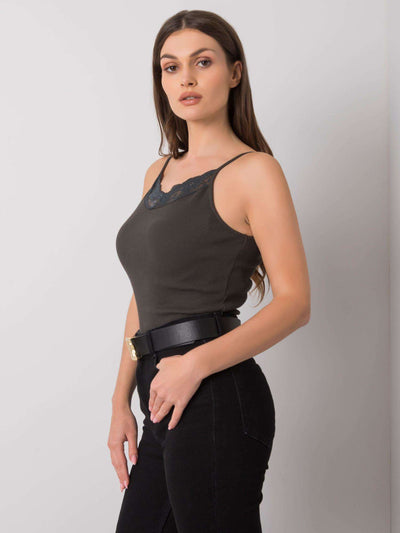 Ciemny khaki top z koronką