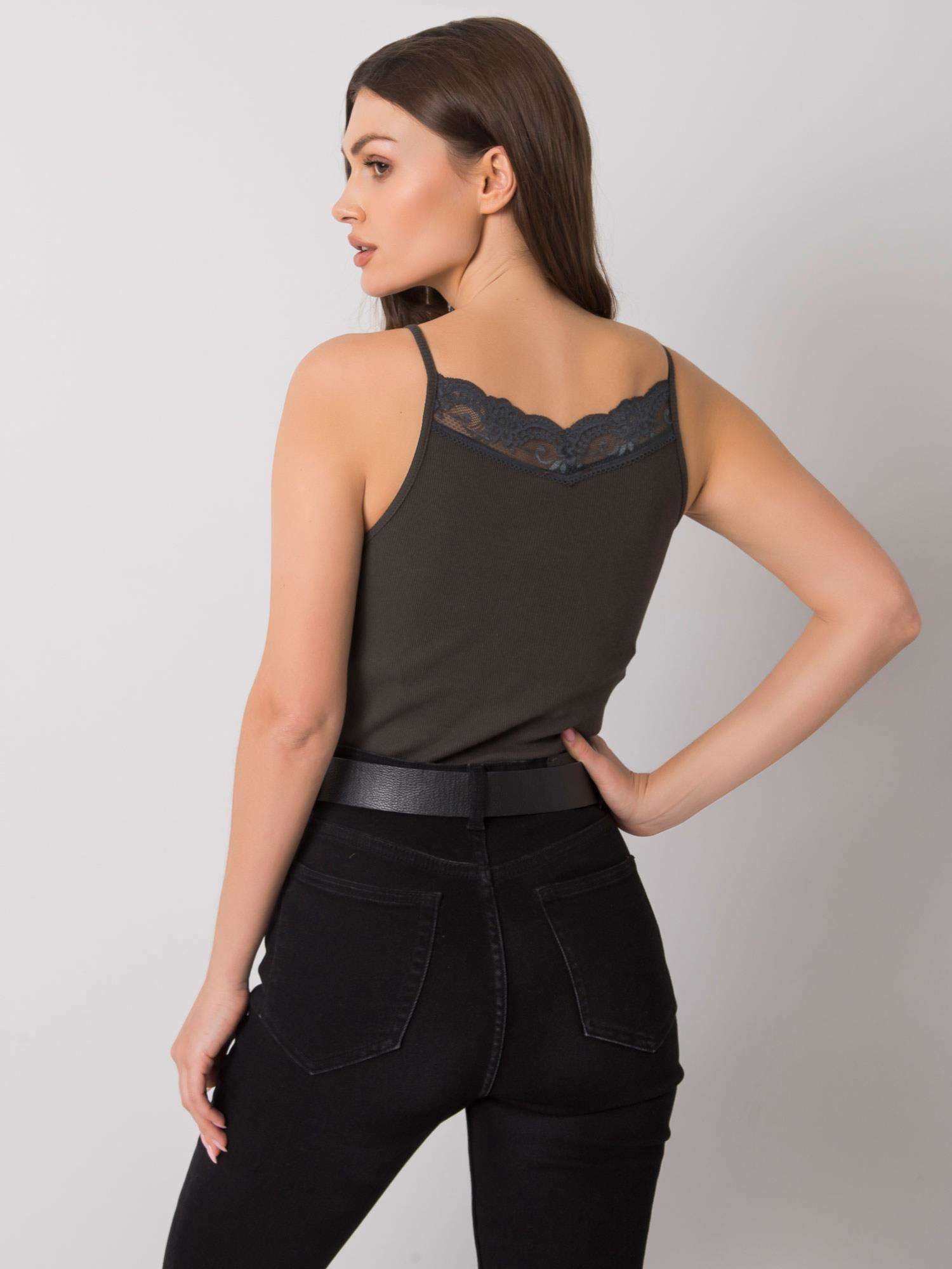 Ciemny khaki top z koronką