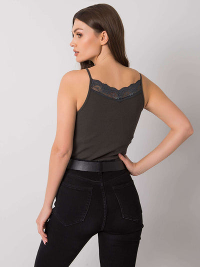 Ciemny khaki top z koronką