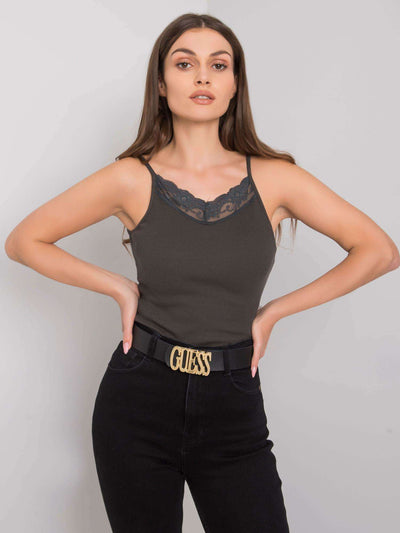 Ciemny khaki top z koronką