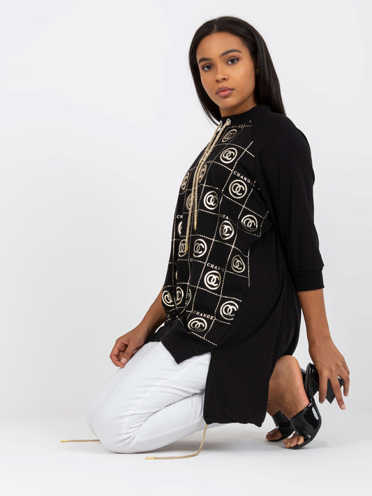 Czarna bluzka plus size z dłuższym tyłem