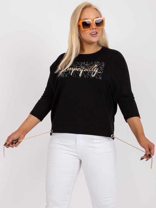 Czarna bawełniana bluzka plus size okrągłym dekoltem