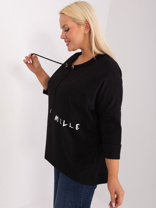 Czarna asymetryczna bluzka plus size z bawełny