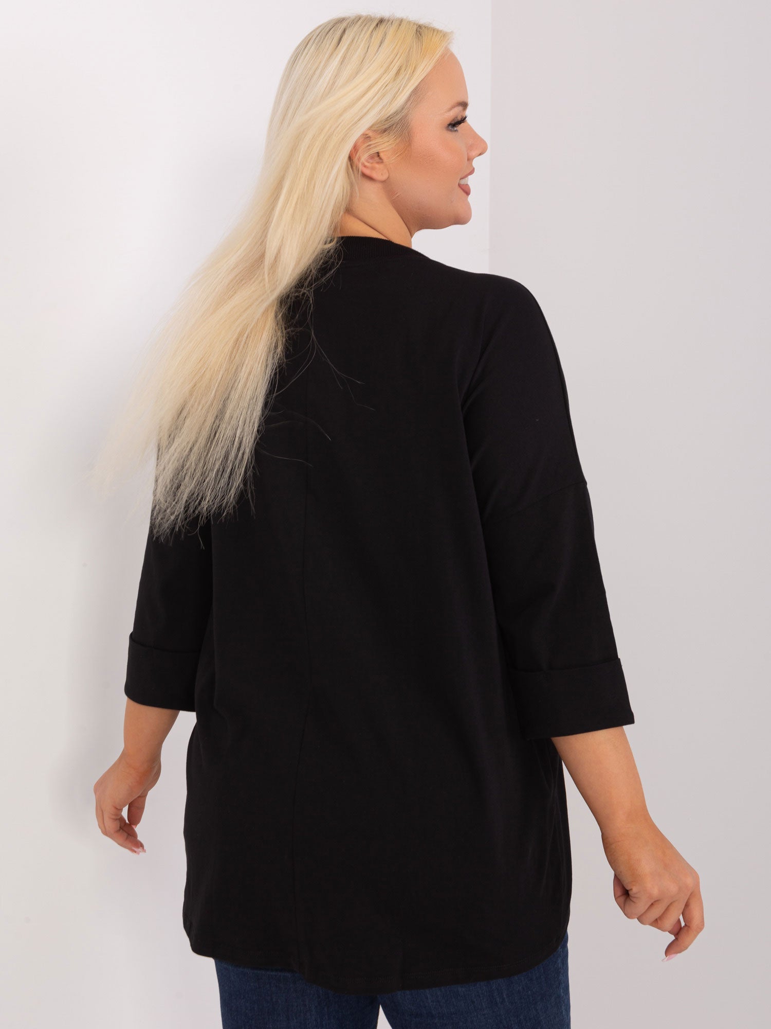 Czarna asymetryczna bluzka plus size z bawełny