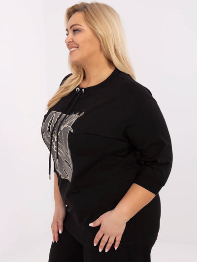 Czarna bawełniana bluzka plus size z aplikacjami