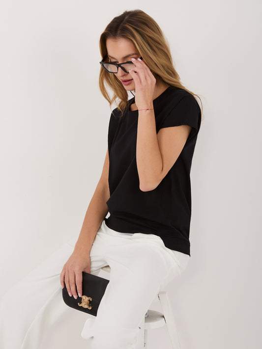 RUE PARIS Czarna bawełniana bluzka oversize