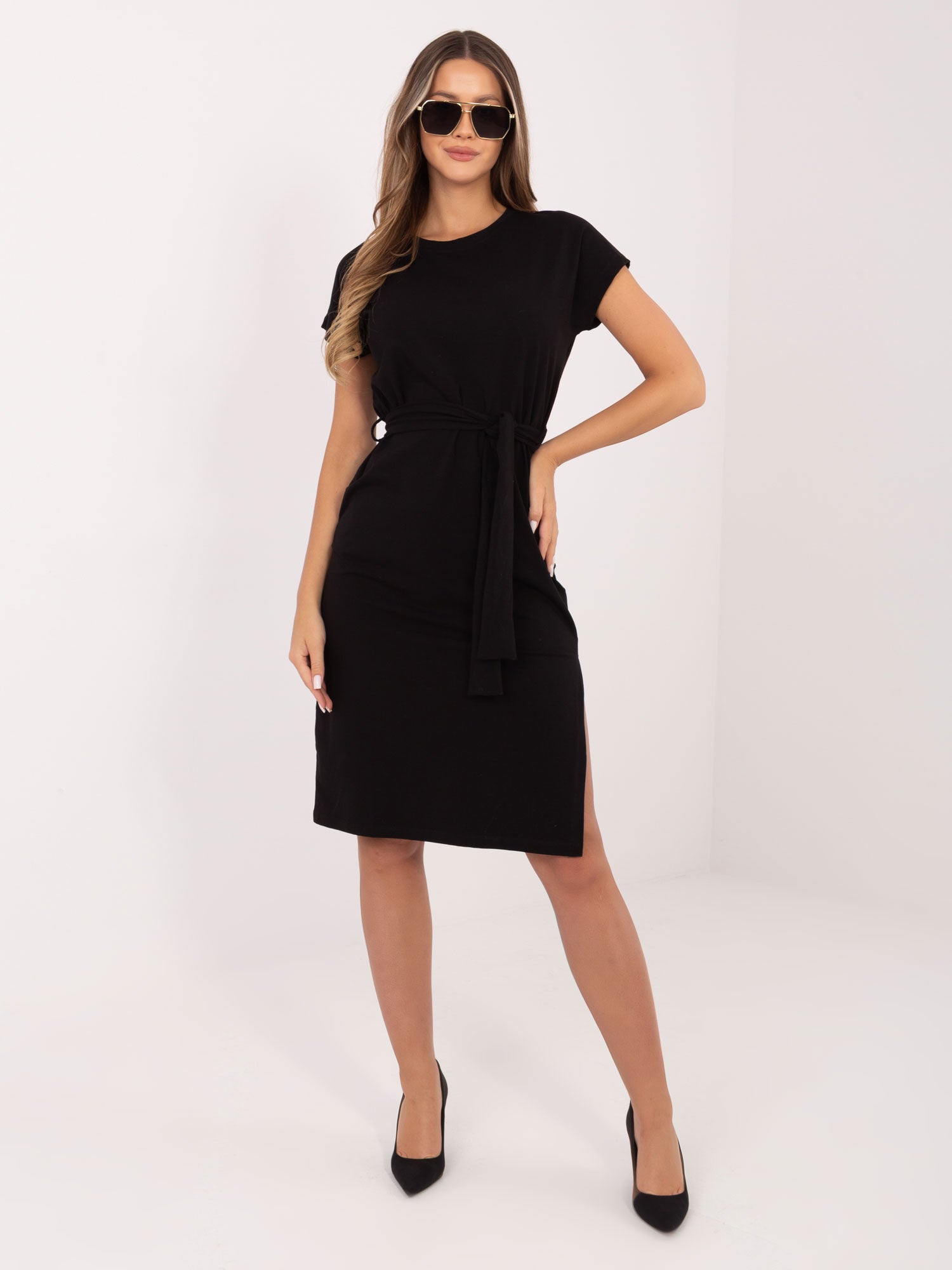 RUE PARIS Czarna letnia sukienka basic z bawełny
