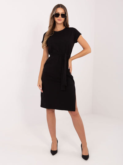 RUE PARIS Czarna letnia sukienka basic z bawełny