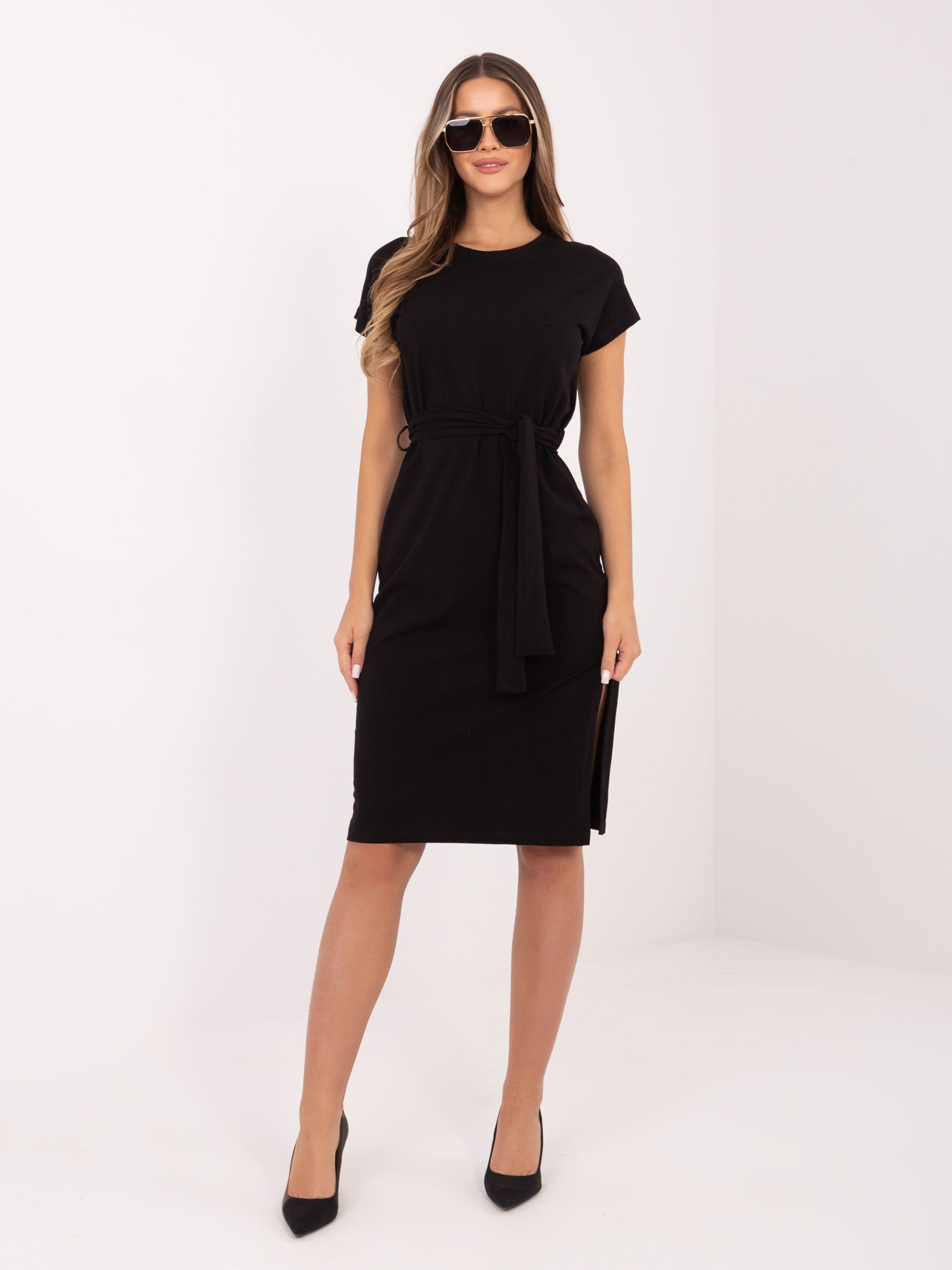 RUE PARIS Czarna letnia sukienka basic z bawełny