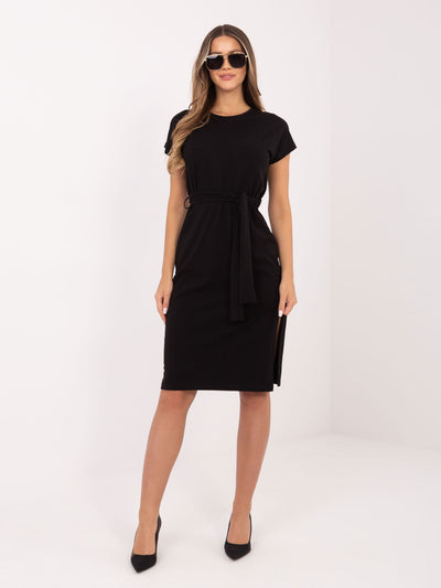 RUE PARIS Czarna letnia sukienka basic z bawełny