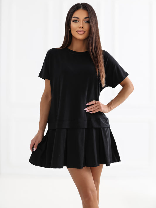 RUE PARIS Czarna sukienka oversize z bawełny