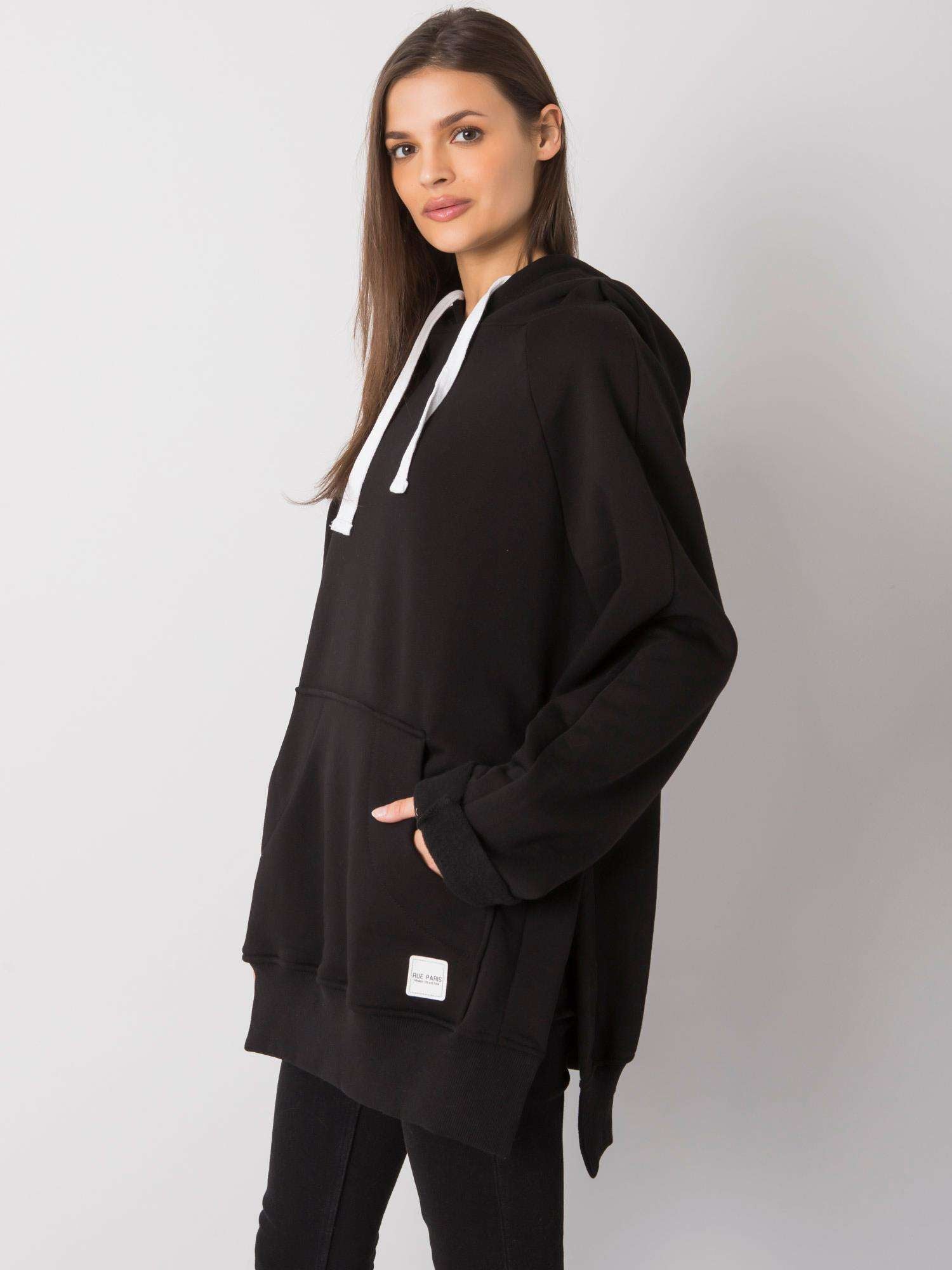 RUE PARIS Czarna bluza kangurka z kapturem