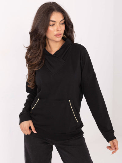 RUE PARIS Czarna bluza kangurka z bawełny