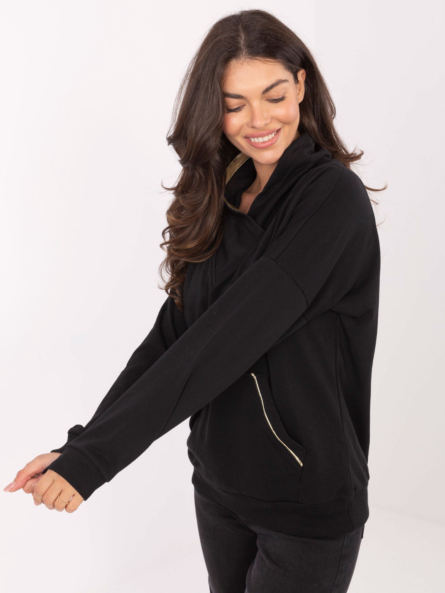RUE PARIS Czarna bluza kangurka z bawełny