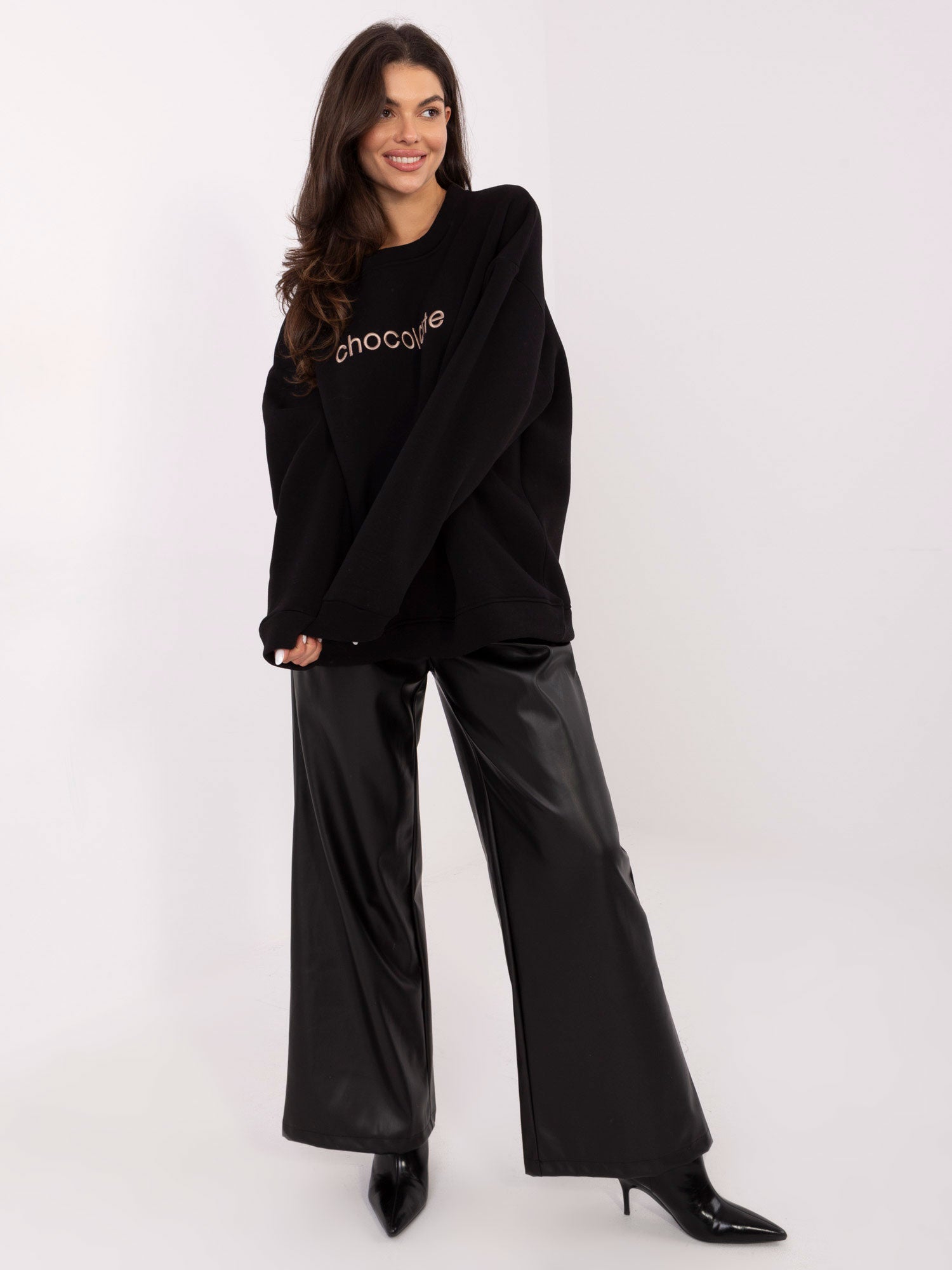 RUE PARIS Czarna ocieplana bluza z napisem