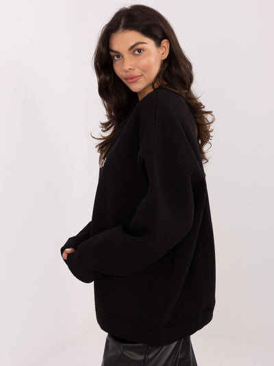 RUE PARIS Czarna ocieplana bluza z napisem