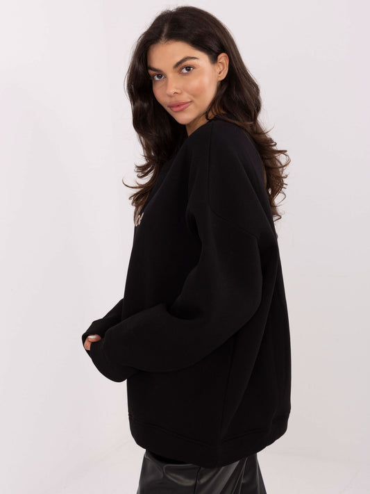 RUE PARIS Czarna ocieplana bluza z napisem