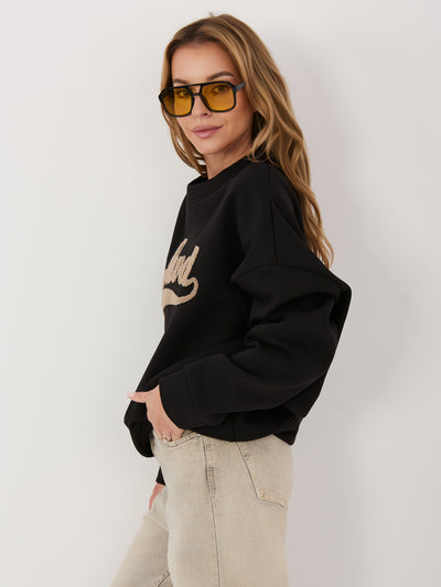 RUE PARIS Czarna bluza oversize z wypukłym napisem
