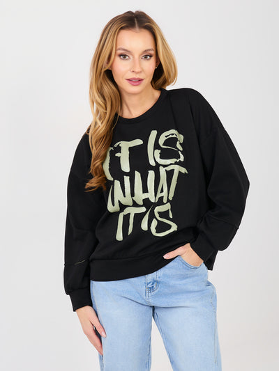RUE PARIS Czarna bluza oversize z nadrukiem