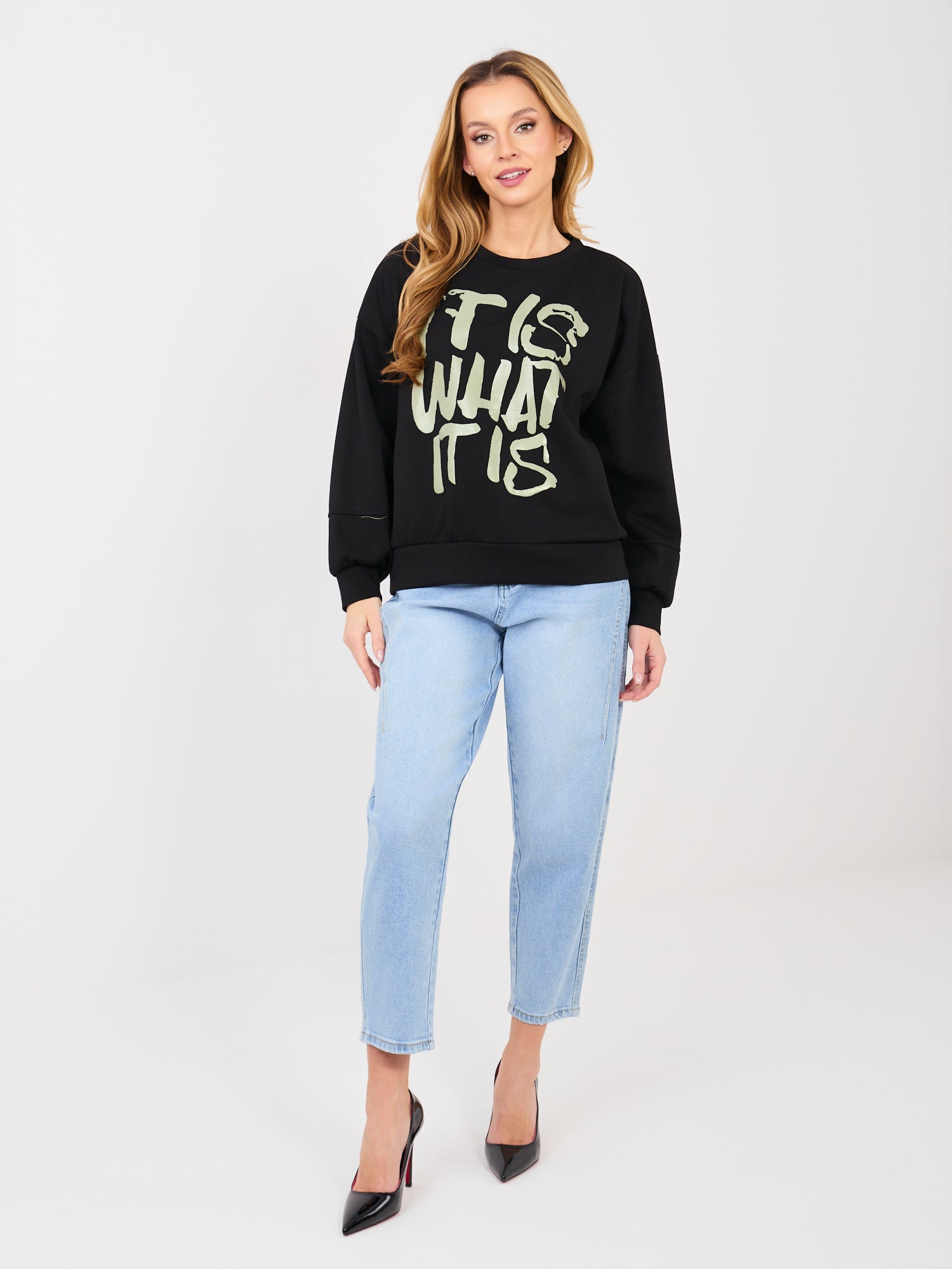 RUE PARIS Czarna bluza oversize z nadrukiem