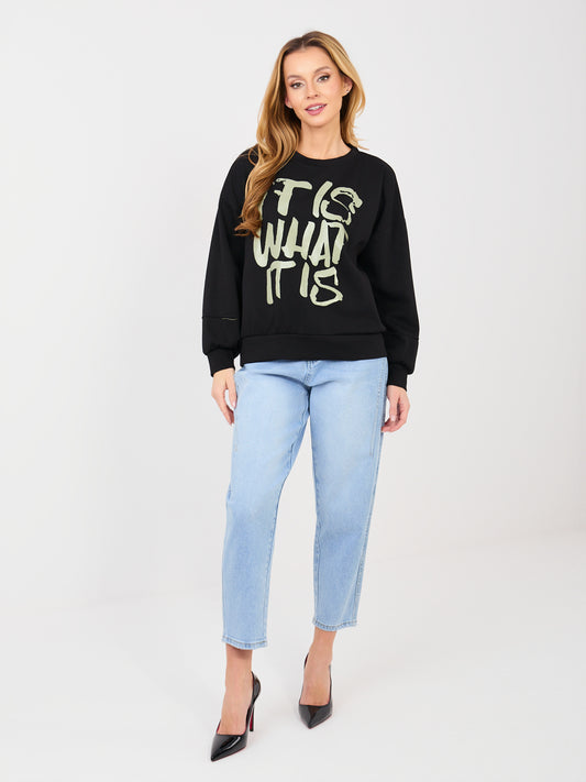 RUE PARIS Czarna bluza oversize z nadrukiem
