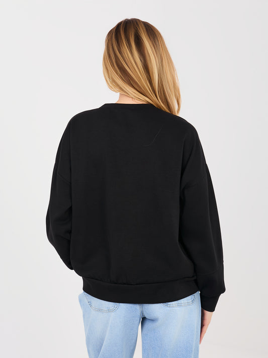 RUE PARIS Czarna bluza oversize z nadrukiem