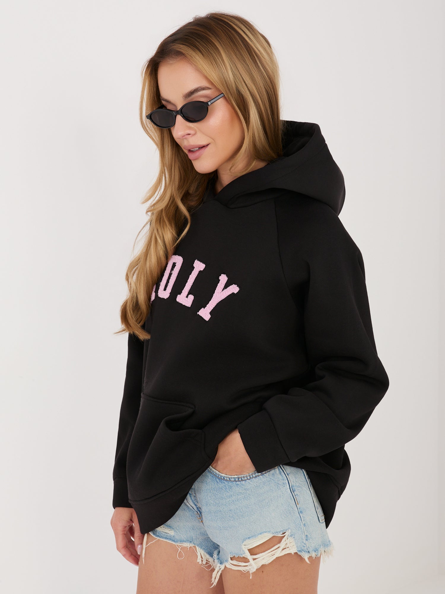 RUE PARIS Czarna bluza oversize z ociepleniem